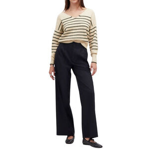 Madewell Wedged V Neck Sweater Luxury Forest Stripe Beige Green Cotton Medium